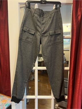 Men's Gray Cargo Pants with Button-Flap Pockets